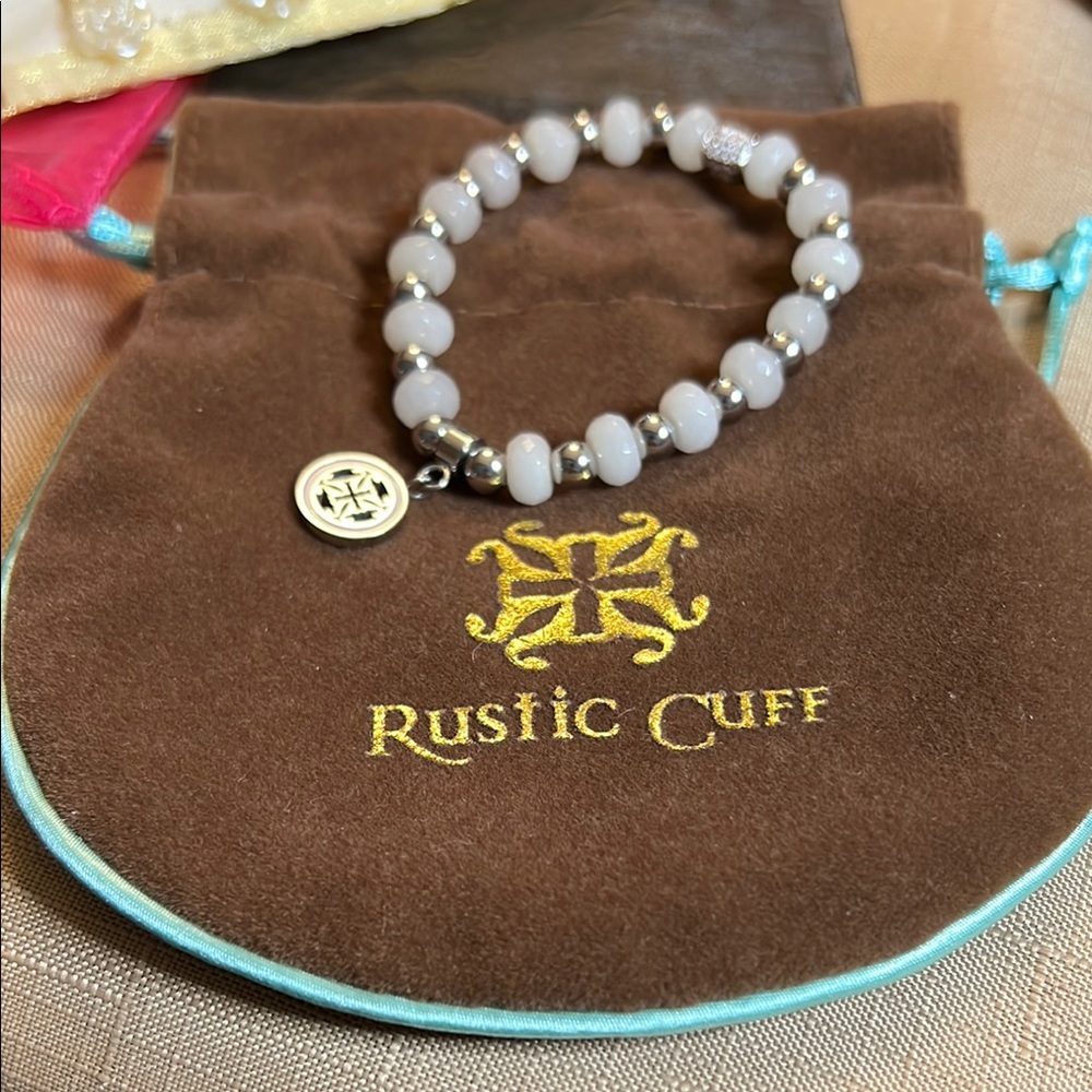 Rustic Cuff Light Gray Beaded Bracelet with Charm